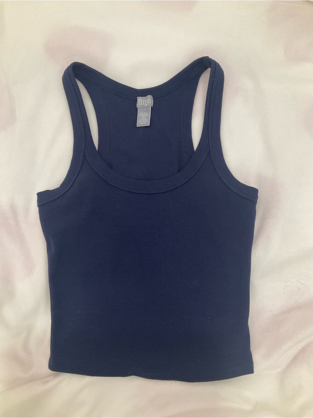 Sleeveless Ribbed Tank Top - Navy - Picture 4 of 4